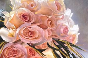 Lumière sur les roses blanches   Huiles et feuilles d’or 24k - Guy-Anne Massicotte (2023-11-30) - Galerie Richelieu