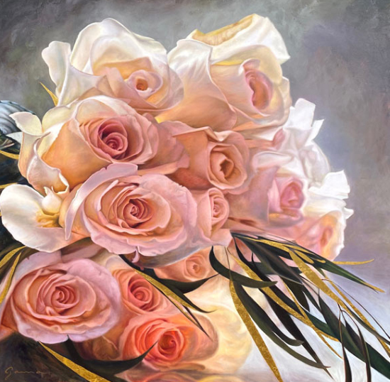 Lumière sur les roses blanches   Huiles et feuilles d’or 24k - Guy-Anne Massicotte (2023-11-30) - Galerie Richelieu
