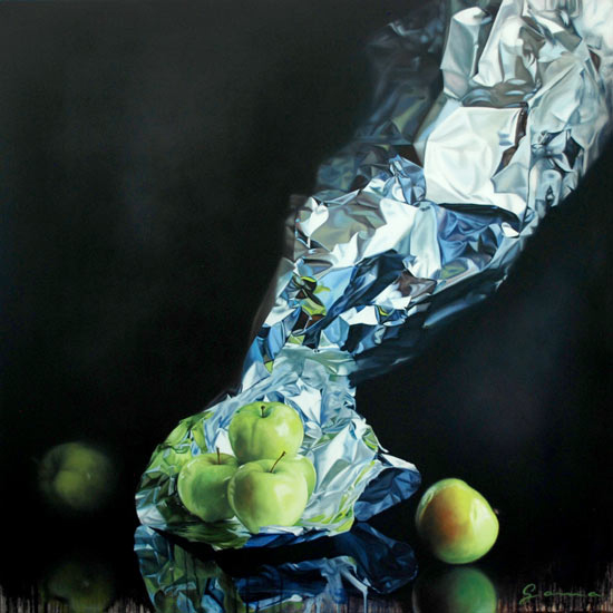 Pommes vertes et drapé métallique - Guy-Anne Massicotte (2016-09-22) - Galerie Richelieu