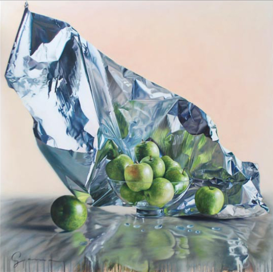 Pommes vertes et drapé métallique II - Guy-Anne Massicotte (2021-07-21) - Galerie Richelieu