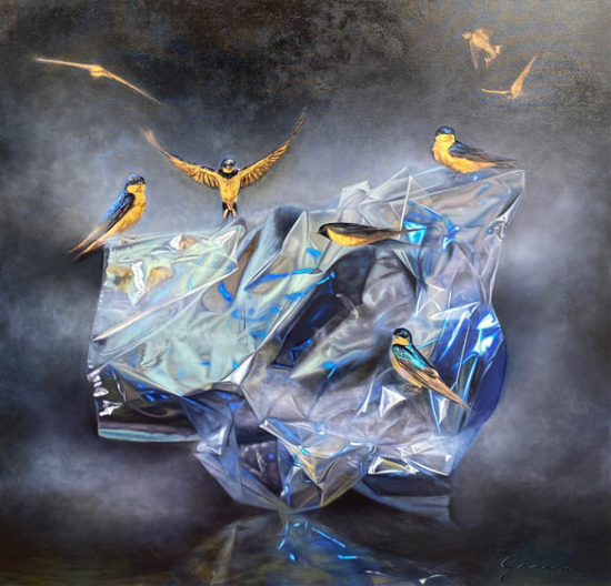 Rocher aux hirondelles   Huile et feuilles d’or 24k - Guy-Anne Massicotte (2023-11-30) - Galerie Richelieu