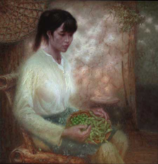 Demoiselle décortiquant des petits pois - Xiaoyang Yu (2012-01-10) - Galerie Richelieu