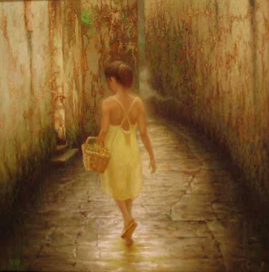 Fillette avec panier dans la venelle - Xiaoyang Yu (2010-09-22) - Galerie Richelieu